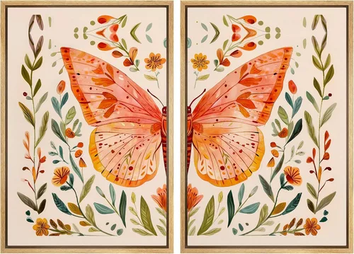 Miniatura 86 de SIGNFORD Lienzo enmarcado para pared, juego de arte con hojas de palmera de selva, polígonos geométricos, formas abstractas, ilustración, arte
