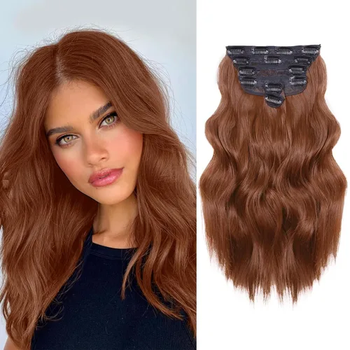 Miniatura 24 de NAYOO Extensiones de cabello con clip, de 20 pulgadas, largo, ondulado, rizado, rubio ceniza, extensiones de cabello sintético de cabeza completa