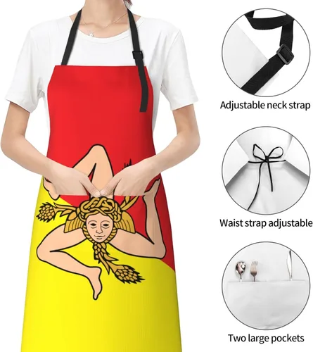 Miniatura 4 de Delantales de bandera de Sicilia para hombres y mujeres con bolsillos, delantal ajustable resistente al agua y al aceite para cocinar, cocina