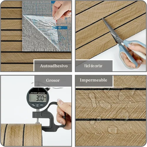 Miniatura 5 de Paneles de Madera Marrón 3D para Paredes 120" x 12" Paneles de Pared de Listones Acústicos Despegar y Pegar Paneles de Madera Autoadhesivos