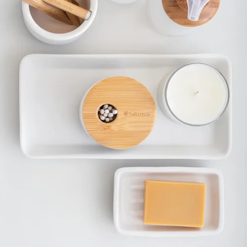 Miniatura 3 de Full Circle Keep, Tray, Love - Bandeja organizadora de cerámica para baño y cocina, color blanco
