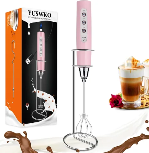 Miniatura 31 de YUSWKO - Espumador de leche recargable de mano con 3 cabezas, mezclador de bebidas con 3 velocidades ajustables para latte, cappuccino, chocolate