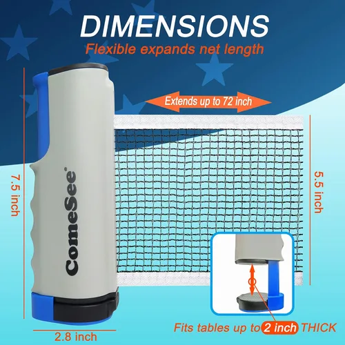 Miniatura 3 de Comesee Red de ping pong retráctil para cualquier mesa, redes de tenis de mesa y equipos de postes para reemplazo