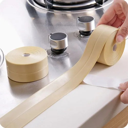 Miniatura 2 de Queenbox Cinta selladora de cinta de calafateo de 0.8 x 39.4 pulgadas, cinta de sellado autoadhesiva impermeable para protector de borde de Beige