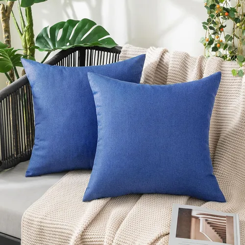Miniatura 12 de MIULEE Paquete de 2 fundas decorativas para almohadas de exterior, sólidas, impermeables, de lino sintético, estilo granja de jardín, fundas de Óxido