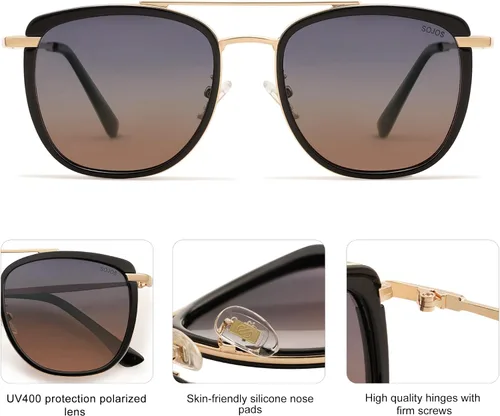Miniatura 4 de SOJOS Gafas de sol polarizadas cuadradas estilo aviador retro para mujeres y hombres, gafas de sol vintage para mujer, UV400 SJ2180