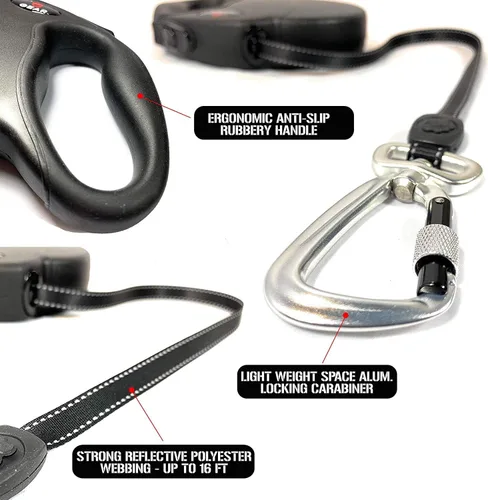 Miniatura 4 de Enthusiast Gear Correa retráctil para perros grandes y medianos con mosquetón de bloqueo Correa de poliéster reflectante fuerte de 16 pies, 1
