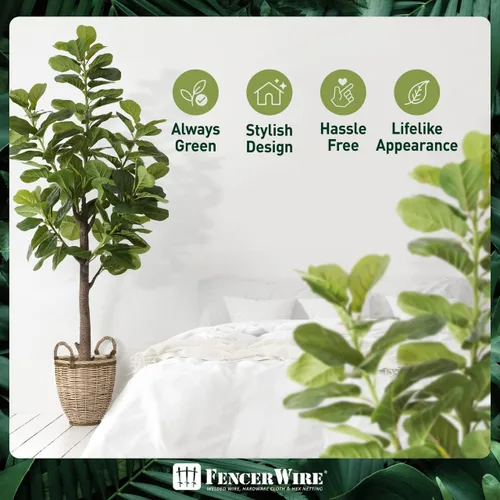 Miniatura 5 de Fencer Wire Árbol de higuera artificial de hoja de violín, 6/7 pies en maceta con musgo seco, para casa, oficina, tienda, árbol sintético de ficus
