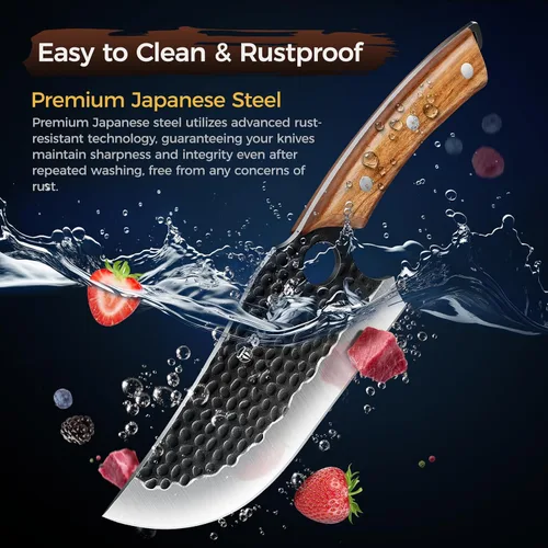 Miniatura 4 de Juego de 3 cuchillos de carnicero para cortar, cuchilla japonesa para carne forjada a mano para cocinar, cuchillo de cocina de alto carbono y juego