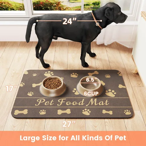 Miniatura 6 de Tapete de Alimentación para Mascotas - Mantel Individual Absorbente para Tazón de Comida y Agua, con Respaldo de Goma Impermeable, Tapete Marrón