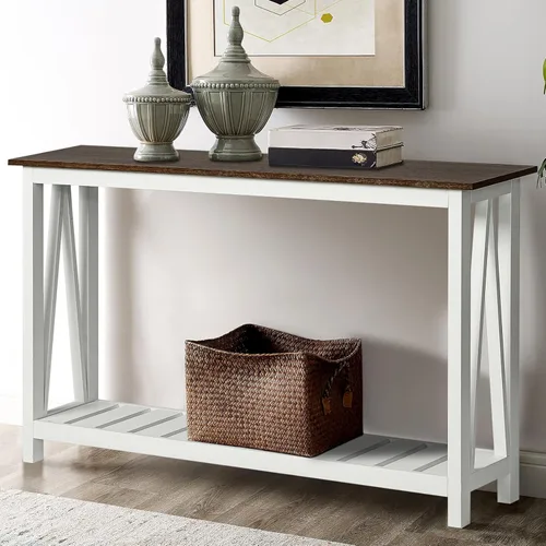 Miniatura 8 de ChooChoo Mesa de Consola para Entrada, Mesas de Sofá para Sala de Estar Estilo Granja, Mesa Estrecha para Pasillo y Vestíbulo con Estante, Negro