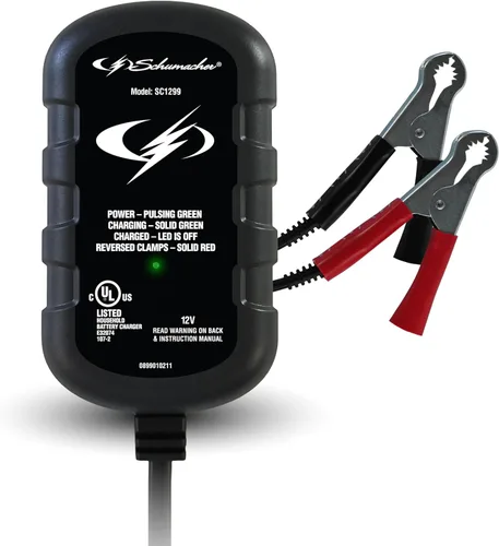 Schumacher Electric 0.8 A Cargador y mantenedor de batería de coche, solución 2 en 1, para baterías de 12 V de deportes acuáticos, automotrices y