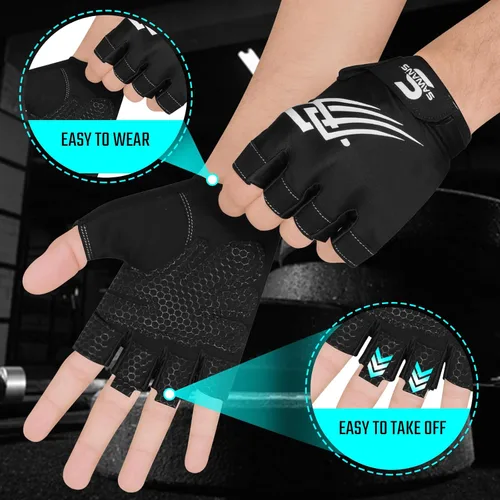 Miniatura 3 de SAWANS Guantes de gimnasio para levantamiento de pesas para hombres y mujeres, transpirables, ligeros, guantes de fitness, antideslizantes