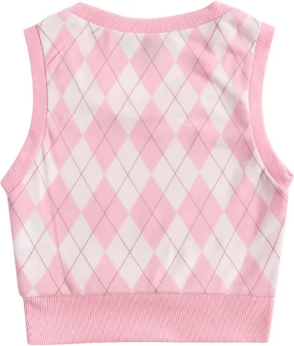 Miniatura 2 de Verdusa Camiseta sin mangas con cuello en V y estampado de rombos a cuadros para mujer