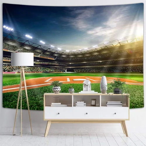 Miniatura 3 de Tapiz de campo deportivo para colgar en la pared, arte profesional de béisbol Grand Arena a la luz del sol, manta de pared, toallas de playa