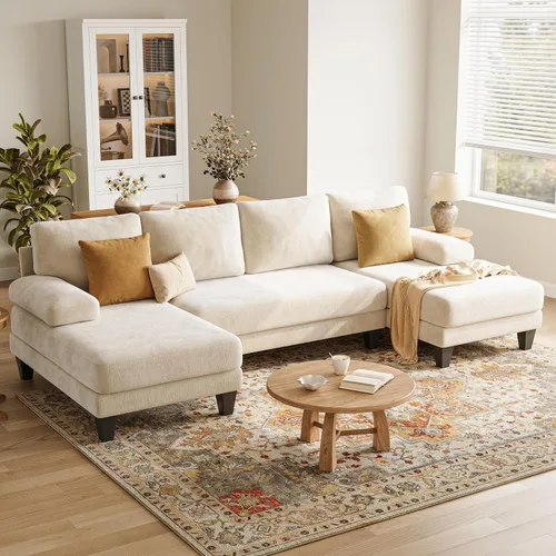 Miniatura 8 de Sofás seccionales en forma de U para sala de estar, sofá modular moderno de 112 pulgadas, sofá de felpilla gris oscuro con diván doble