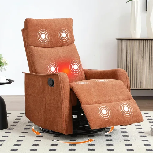 Miniatura 14 de Silla Reclinable Giratoria Manual con Balancín para Adultos, Sillón Reclinable Acolchado con Masaje y Calor, Silla Reclinable para Sala de Estar