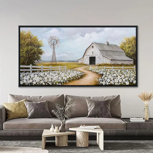 Miniatura 26 de YCPRIMER Gran Arte de Pared de Paisaje para Sala de Estar, Lienzo de Decoración de Pared con Flores, Arte de Decoración en Azul y Morado, Cuadro