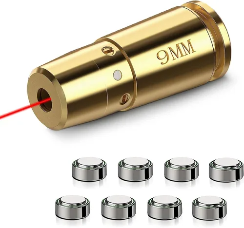 EZshoot Bore Sight Láser 9mm/ 223 5.56mm/ 30-06/25-06/270 /300BLK 7.62x35mm/ 6.5CM/ 12 Calibre de Calibre Rojo Láser Boresighter con Baterías Extras