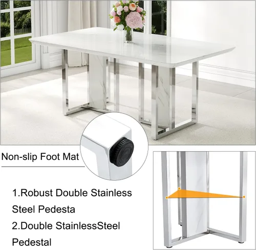 Miniatura 6 de Juego de mesa de comedor moderno de 67 pulgadas para 6, juego de mesa de cocina blanca, juego de mesa de comedor de lujo con mesa de mármol