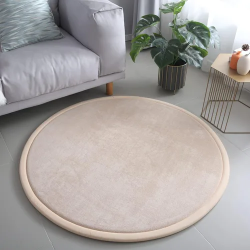 Miniatura 3 de Loartee Alfombra redonda gruesa para niños, alfombra circular de terciopelo coral, alfombra circular de espuma viscoelástica para guardería, sala