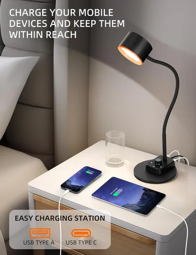 Miniatura 4 de LiFMIRA Lámpara de Escritorio, Lámpara de Escritorio LED con Puertos de Carga USB C + A, Lámpara de Lectura de Cuidado Visual Completamente