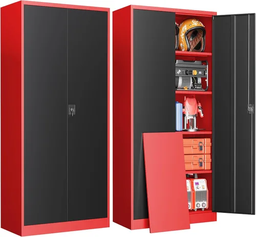 Miniatura 26 de Armario de garaje de metal de 36 pulgadas de alto, gabinetes de almacenamiento de 2 puertas, caninete de herramientas de acero utilitario, caninetes