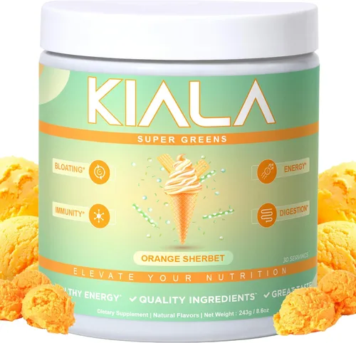 Miniatura 2 de Kiala Nutrition Super Greens en polvo, espirulina, polvo orgánico de superalimentos verdes que apoya la salud intestinal, deshinchazón para mujeres