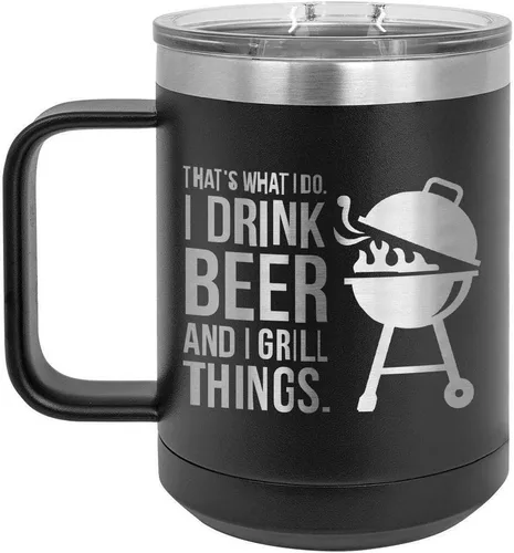 Miniatura 16 de Drink Beer Grill Things BLUE 15 oz Coffee Cup w/Slide Top Lid Insulated Travel Coffee Mug BBQ & Grilling Gift Idea For Men Who Have Everything