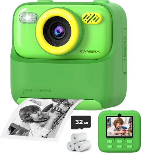 Miniatura 13 de Cámaras digitales instantáneas para niños y niñas, cámara digital selfie HD de doble lente 1080P con papel de impresión y tarjeta de 32G, regalos
