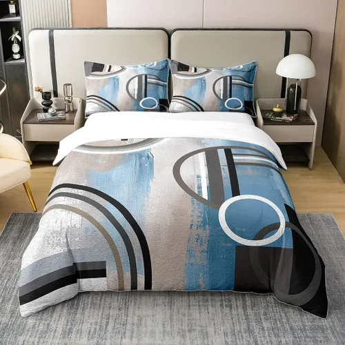 Miniatura 42 de Erosebridal Juego de ropa de cama de 100 % algodón a cuadros para niños y niñas, funda de edredón a cuadros, funda de edredón moderna geométrica