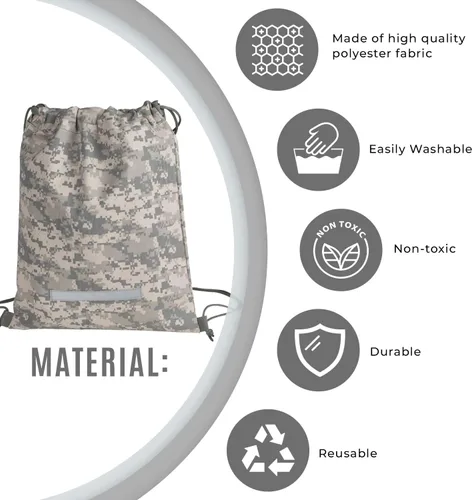 Miniatura 4 de ImpecGear Mochila con cordón resistente camuflaje ejército azul marino bolsa de saco militar, Paquete de 3, Cordón