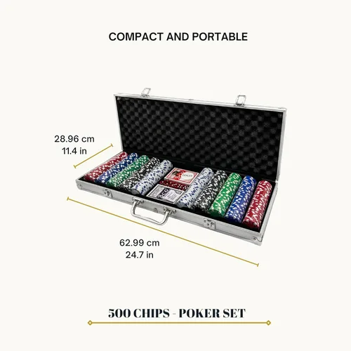 Miniatura 3 de Tradeopia Juego de 500 fichas de póquer con estuche de aluminio, incluye 1 ficha de distribuidor, 2 barajas de cartas, 5 dados rojos, juego