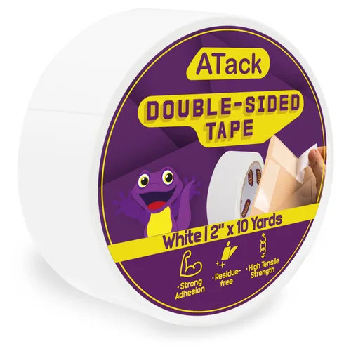 ATack Cinta de doble cara blanca, 2 pulgadas x 10 yardas, cinta de tela de pared autoadhesiva de doble cara resistente para plantillas de madera,