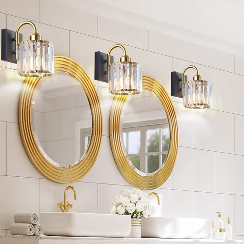 Miniatura 6 de Luz de tocador de baño dorada - Accesorio de luz de baño de cristal sobre espejo