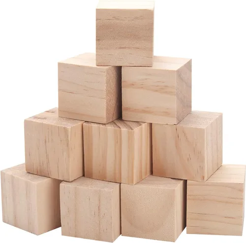 Miniatura 9 de Bloques de madera para manualidades de 1 pulgada, 50 bloques de madera en blanco para manualidades, cubos pequeños de madera maciza sin terminar
