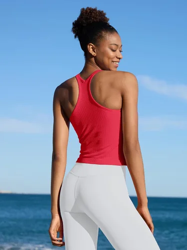 Miniatura 60 de ATTRACO Camiseta corta acanalada de entrenamiento para mujer con brasier integrado para yoga, espalda cruzada, ajuste ajustado