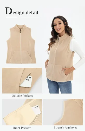 Miniatura 6 de Xeoxarel Chaleco de forro polar para mujer con 6 bolsillos (XS-2XL)