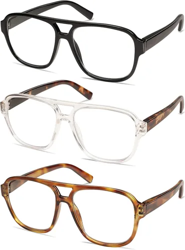 Miniatura 3 de AMOMOMA Paquete de 3 lentes de lectura de gran tamaño con bisagra de resorte de aviador para mujeres y hombres, marco retro para lector