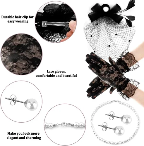 Miniatura 3 de 4 tocados para mujer, tocado para la cabeza, guantes de encaje, sombreros de fiesta de té para mujeres con guante, sombrero de cóctel