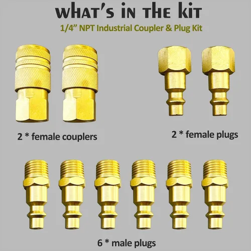 Miniatura 5 de Kit de acoplador y enchufe de aire de latón macizo NPT de 1/4", accesorios para compresor de aire, kit de manguera de compresor de aire, 10
