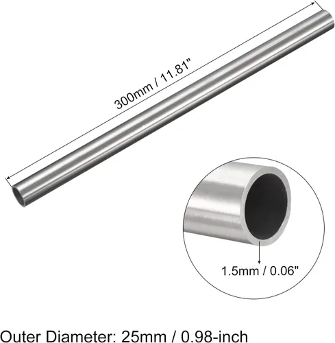 Miniatura 2 de uxcell Tubo de acero inoxidable 304, diámetro exterior de 25 mm x 1,5 mm de espesor de pared, tubo metálico de 300 mm de longitud para maquinaria