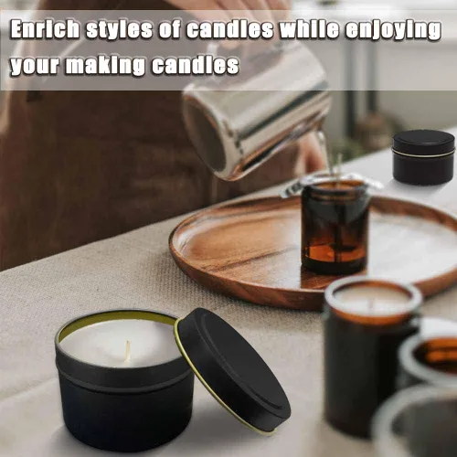 Miniatura 4 de Bunhut Latas de velas de 8 onzas con tapas, paquete de 24 tarros de velas vacías para hacer velas, recipientes de velas de metal negro a granel