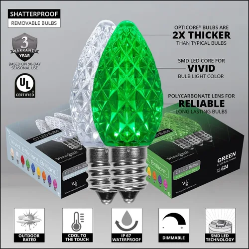 Miniatura 3 de Wintergreen Lighting C7 OptiCore - Luces de Navidad comerciales – Bombillas LED resistentes en cable verde (100 luces, 100 pies, verde/blanco frío)