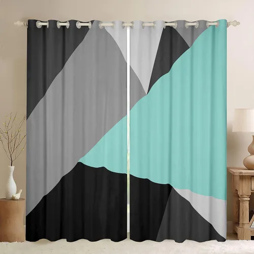 Miniatura 29 de Cortinas opacas de 38 pulgadas de ancho x 45 pulgadas de largo, cortinas opacas de triángulo geométrico naranja, negro, gris claro, cortinas