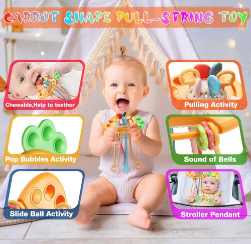 Miniatura 5 de Juguetes para bebés de 6 a 12 meses, juguete Montessori 7 en 1 para niños de 6-9-12-18 meses con juguete de cuerda de tirar, juguetes sensoriales