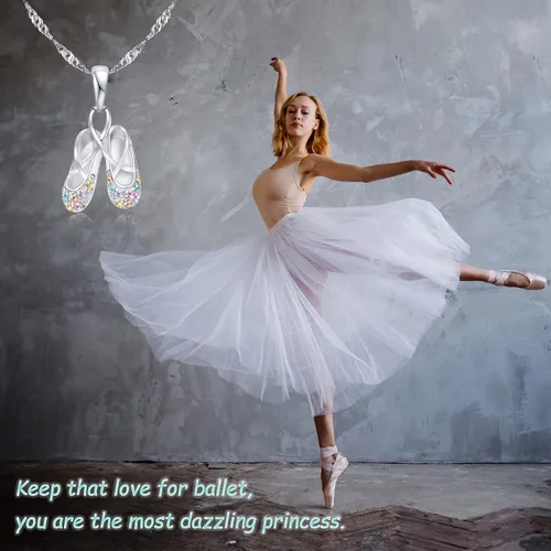 Miniatura 4 de 925 Sterling Silver Dance Recital Gifts for Girls Ballerina Necklace Jewelry Cubic Zirconia Ballet Slippers Shoes Necklace for Women Teen Little