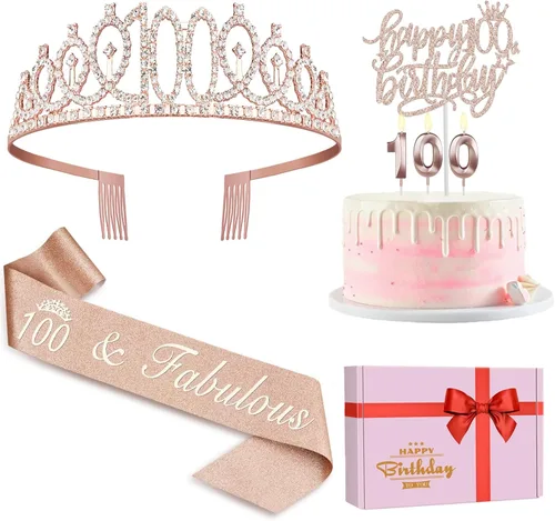 Miniatura 56 de Decoraciones de cumpleaños de 24 años para mujeres, incluyendo banda de cumpleaños, tiara/corona, velas numéricas y decoración de pastel, regalos