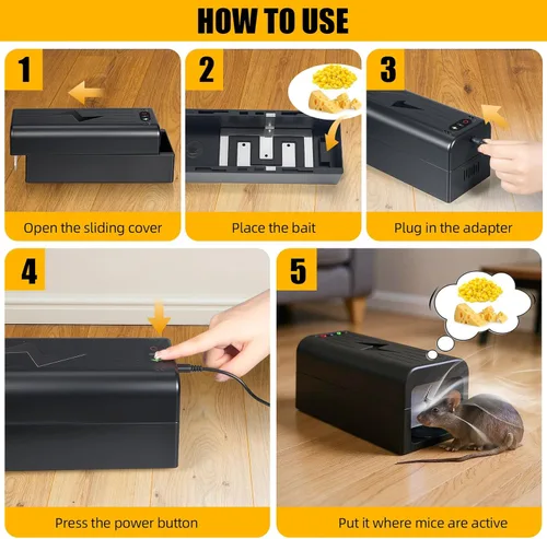 Miniatura 3 de Trampa para ratas, exterminador eléctrico para ratones, 2 paquetes de exterminador electrónico de roedores con deflector antiescape en interiores