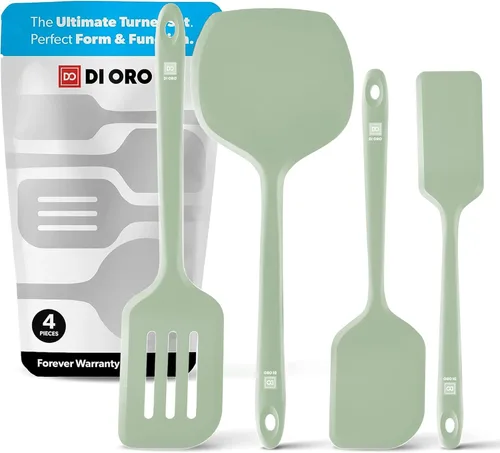 Miniatura 13 de DI ORO - Juego de espátulas volteadoras de silicona para utensilios de cocina antiadherentes, utensilios de cocina para voltear huevos y panqueques